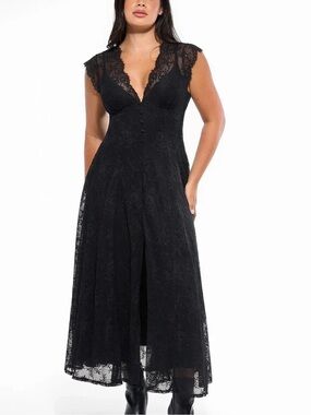 Shapewear  Floral Lace Front Slit Maxi Dress built in Shapewear